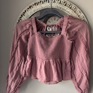 Smocked Peplum Long-Sleeve Top - Dusty Rose
